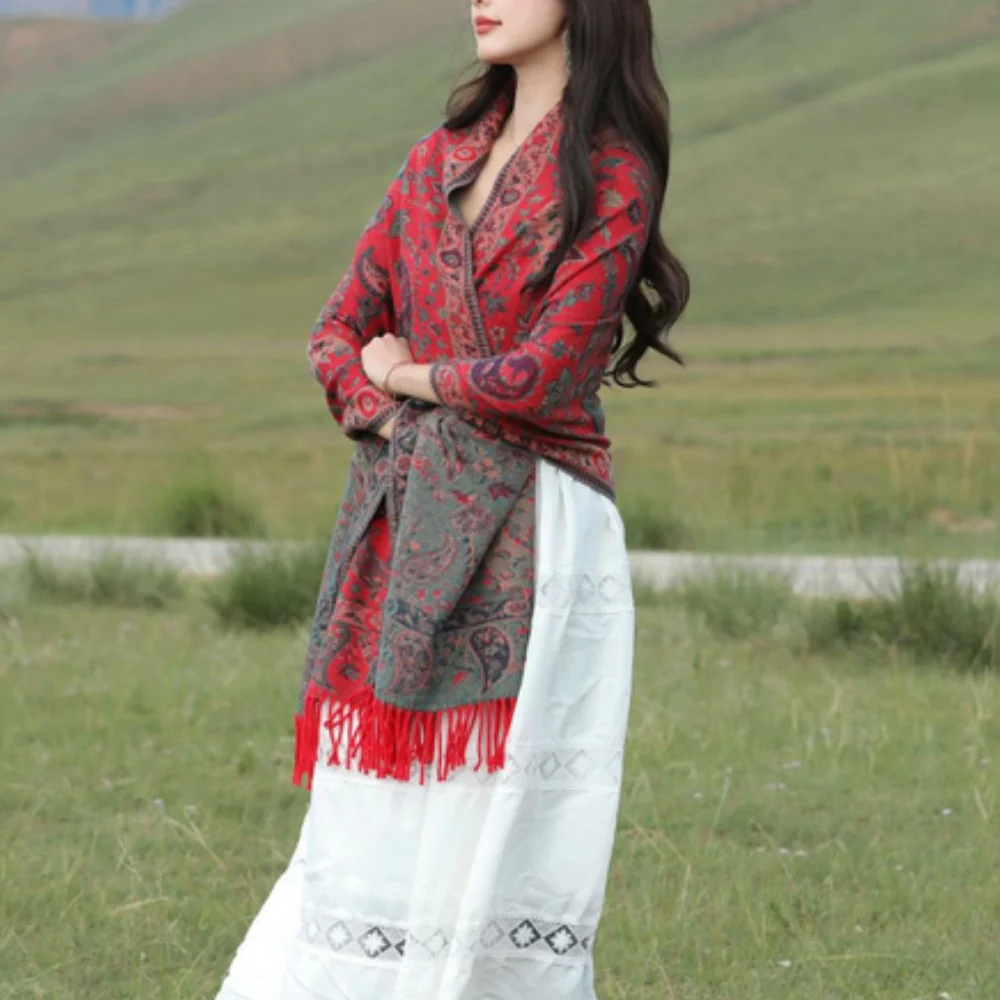 Paisley Elegance Winter Poncho Shawl - Image 4
