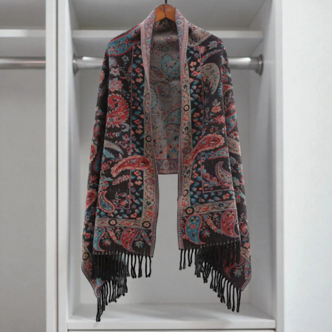 Paisley Elegance Winter Poncho Shawl - Image 5