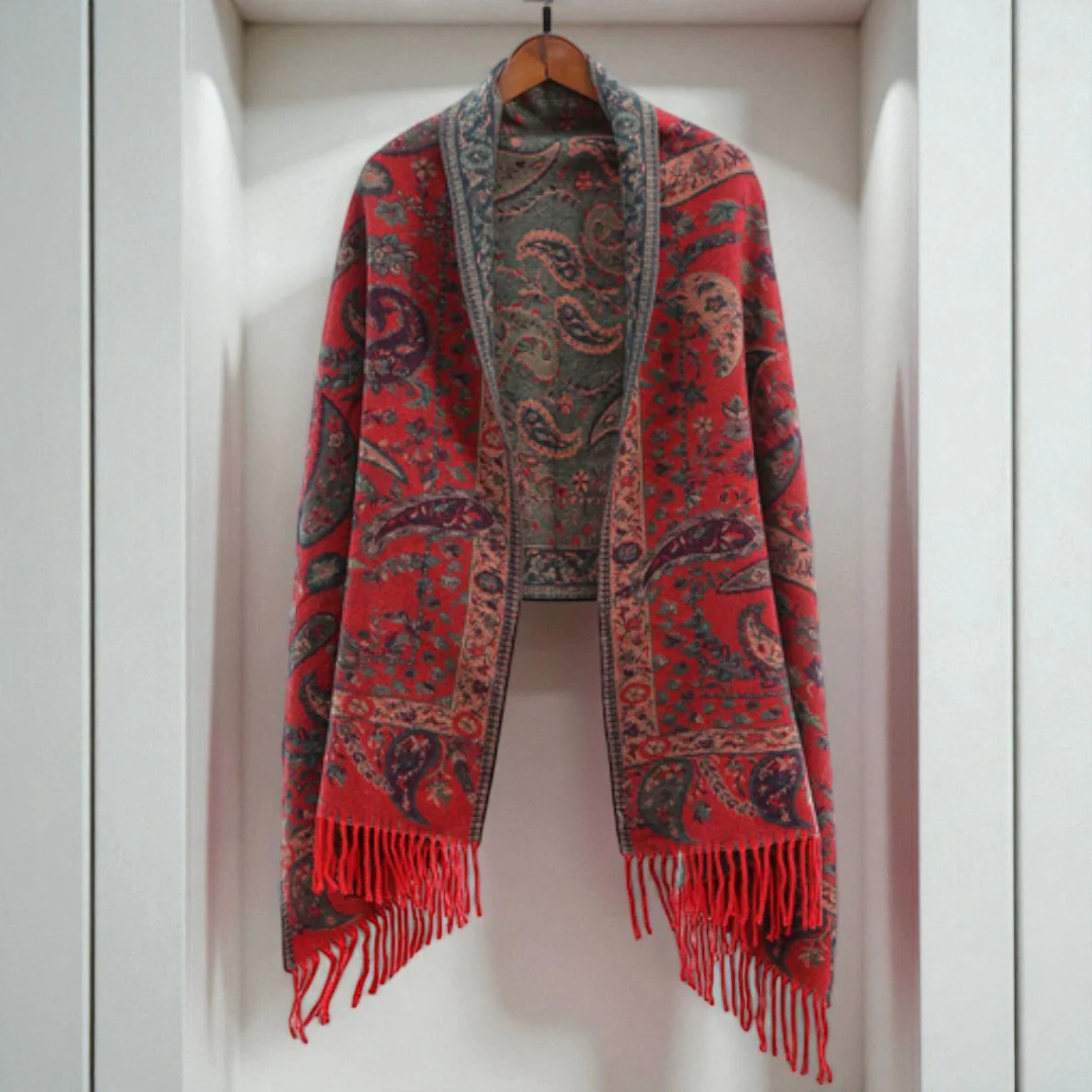 Paisley Elegance Winter Poncho Shawl - Image 7