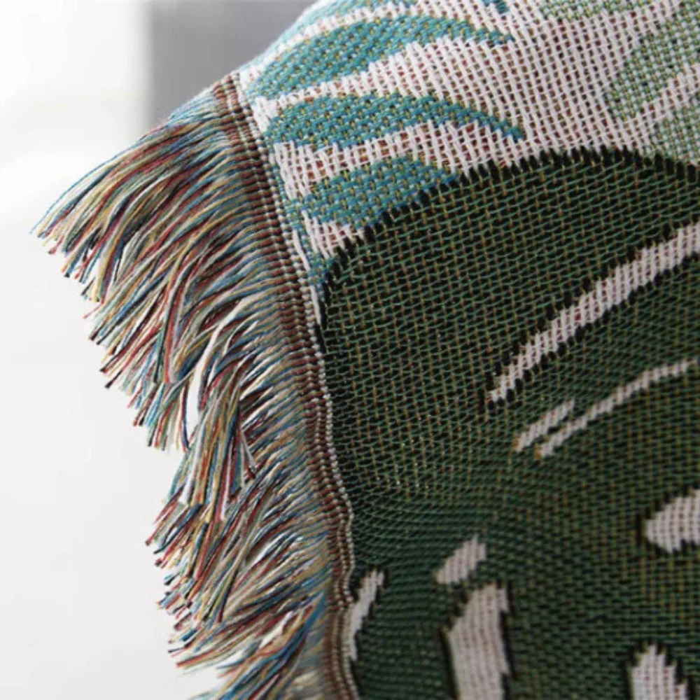 Palm Leaves Sofa Cover Tassel Blanket - Image 4