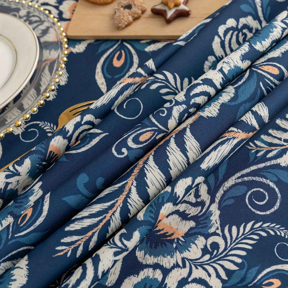 Peacock Blossom Boho Floral Tablecloth with Tassel - Image 5