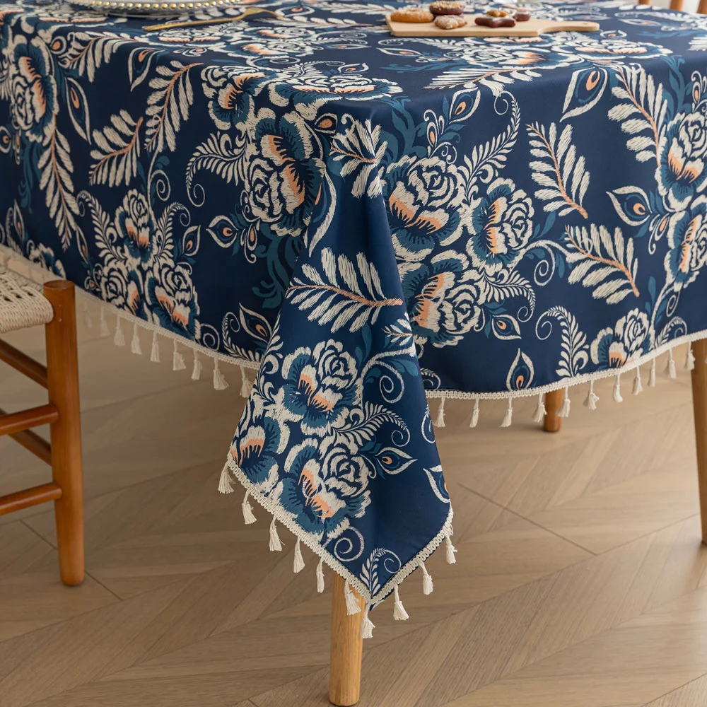 Peacock Blossom Boho Floral Tablecloth with Tassel - Image 6