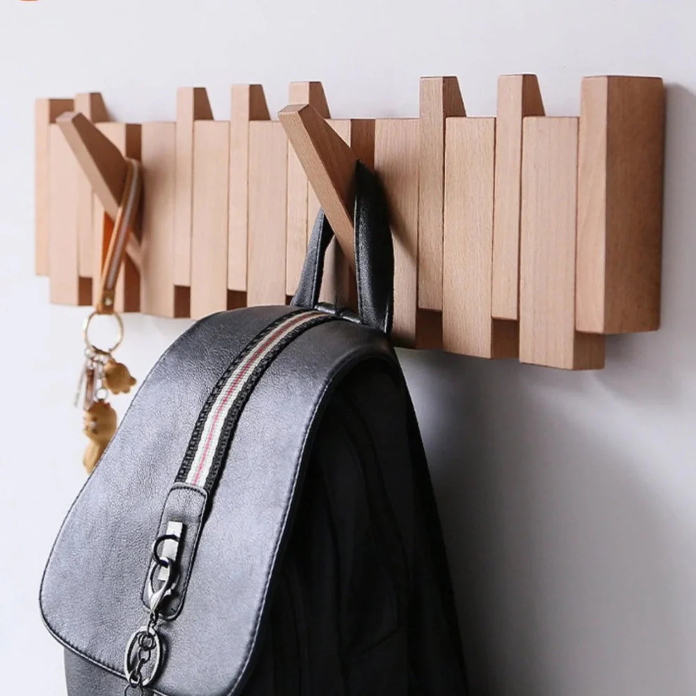 Piano Foldable Wooden Flip Hook Wall Rack - Image 2