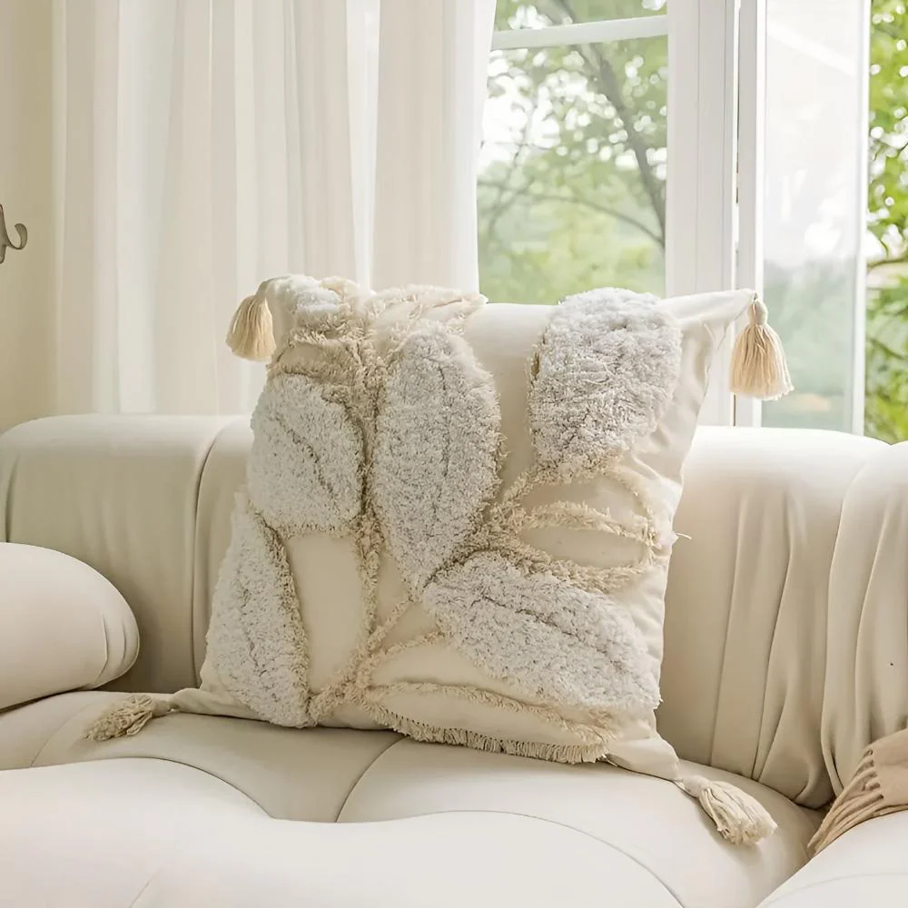 Plush Leaf With Tassel Cushion Cover - Image 7