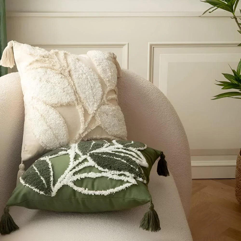 Plush Leaf With Tassel Cushion Cover - Image 9