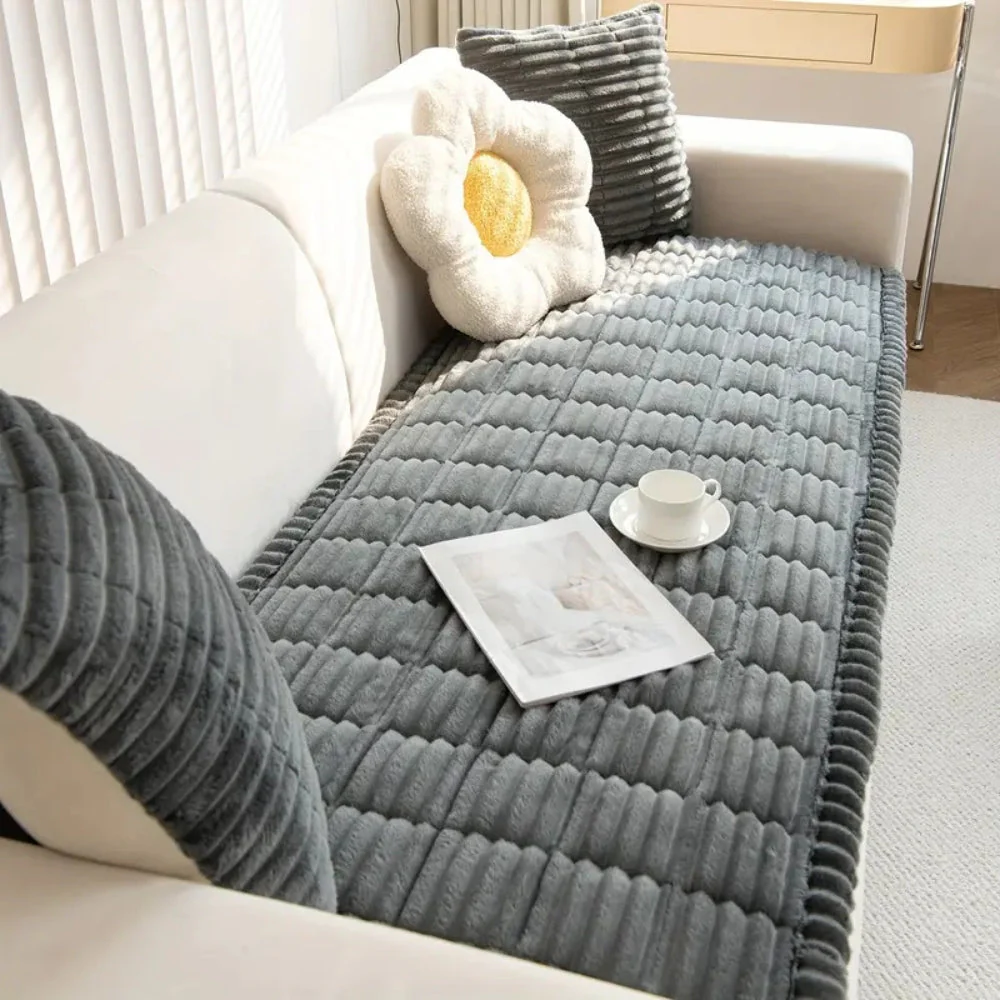 Plush Pleated Edges Sofa Cover - Image 3