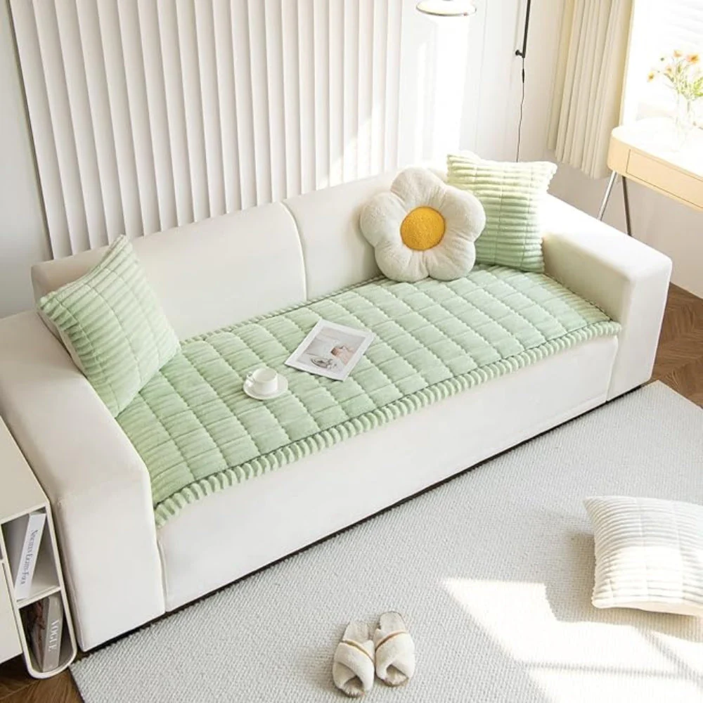 Plush Pleated Edges Sofa Cover - Image 9