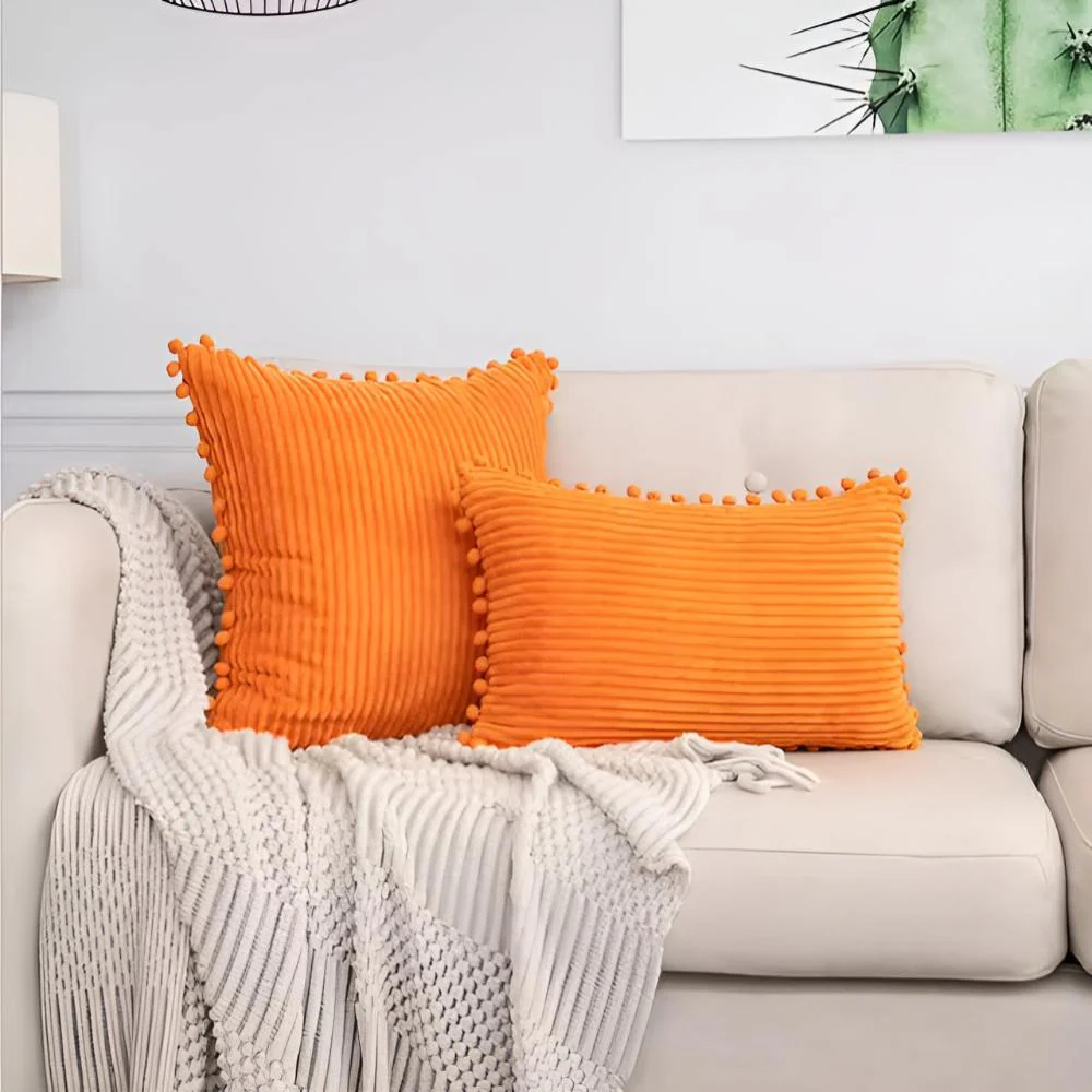Plush Ribbed Pom-Pom Cushion Cover - Image 4