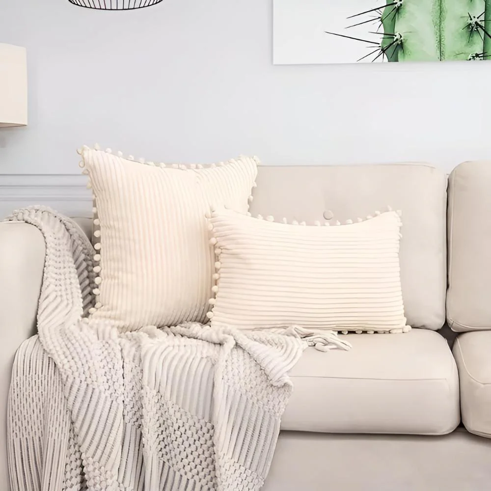 Plush Ribbed Pom-Pom Cushion Cover - Image 5