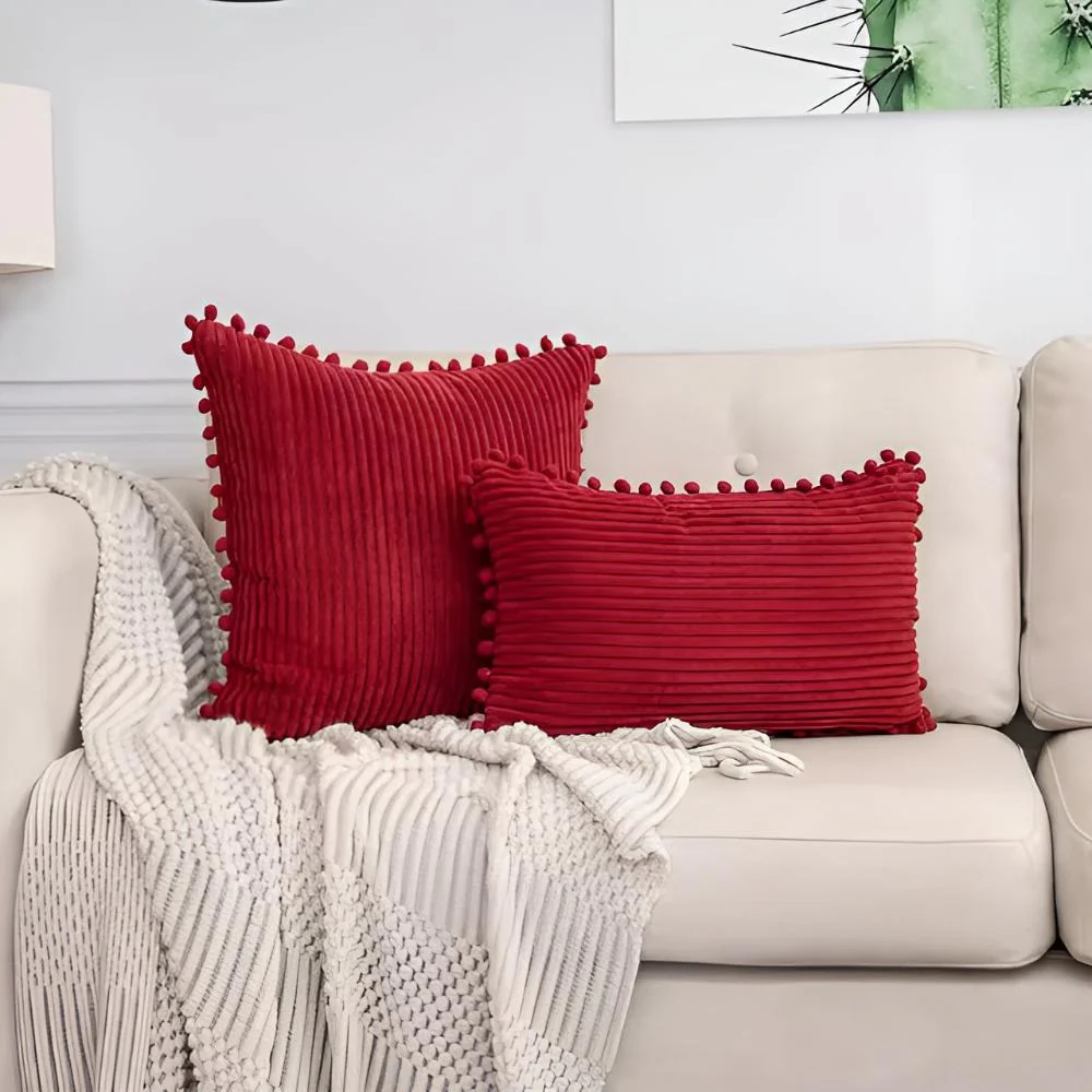 Plush Ribbed Pom-Pom Cushion Cover - Image 6