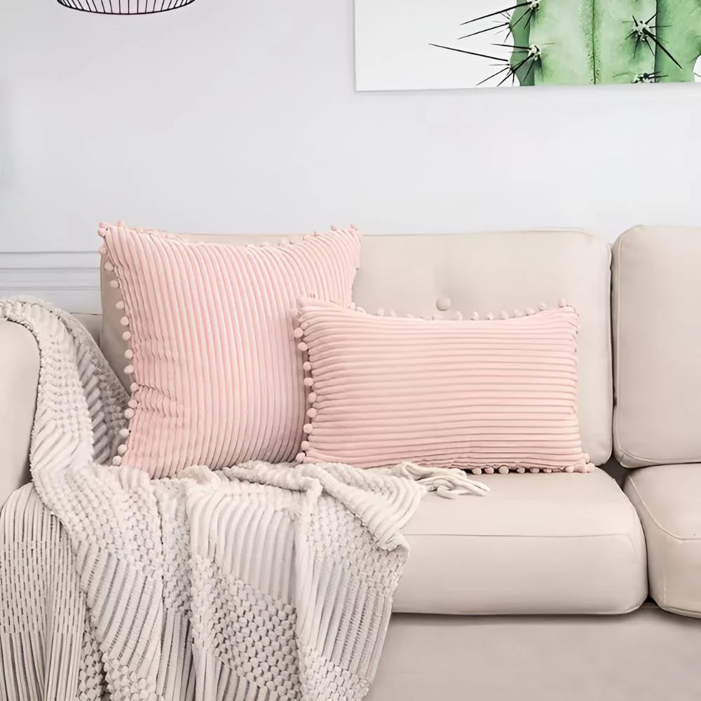 Plush Ribbed Pom-Pom Cushion Cover - Image 7