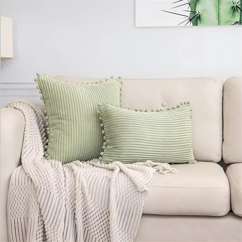 Plush Ribbed Pom-Pom Cushion Cover - Image 9