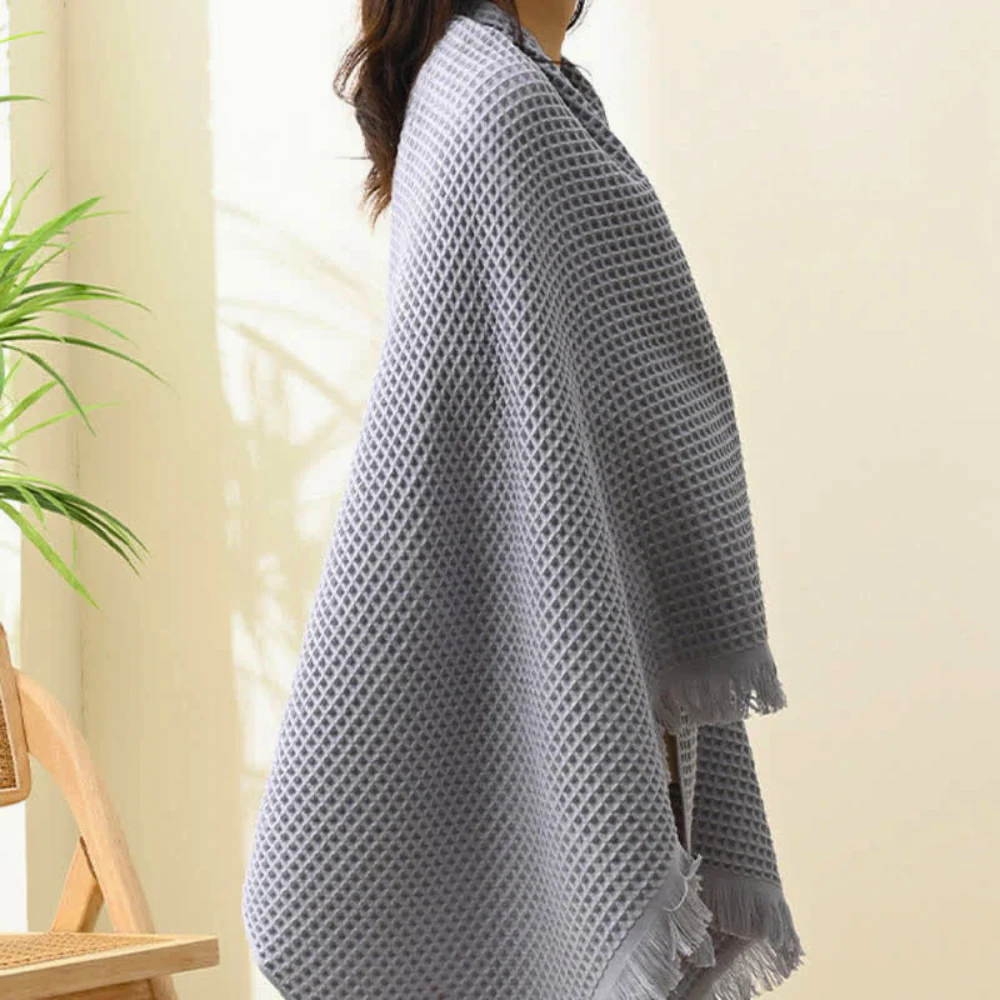 Pure Cotton Waffle Shawl Bath Towel - Image 4