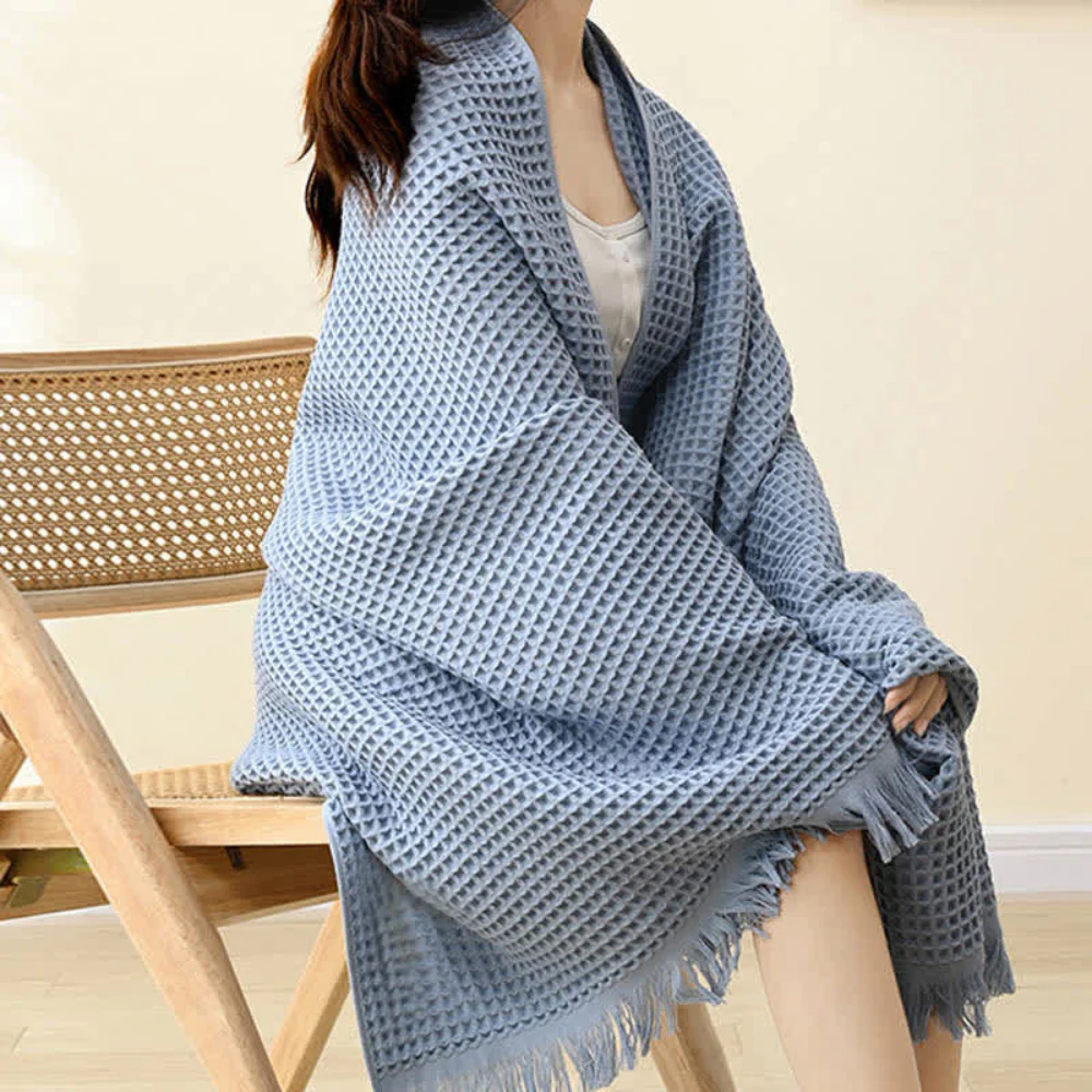Pure Cotton Waffle Shawl Bath Towel - Image 5