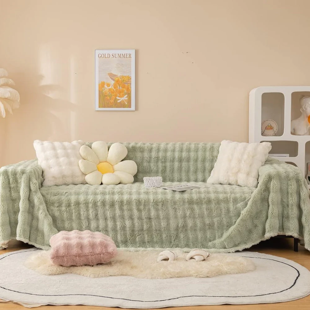 Rabbit Faux Fur Blanket Soft Sofa Cover - Image 10