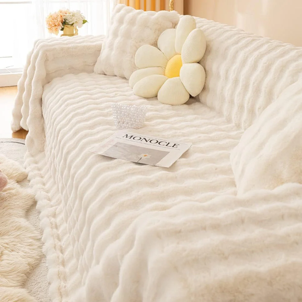 Rabbit Faux Fur Blanket Soft Sofa Cover - Image 3