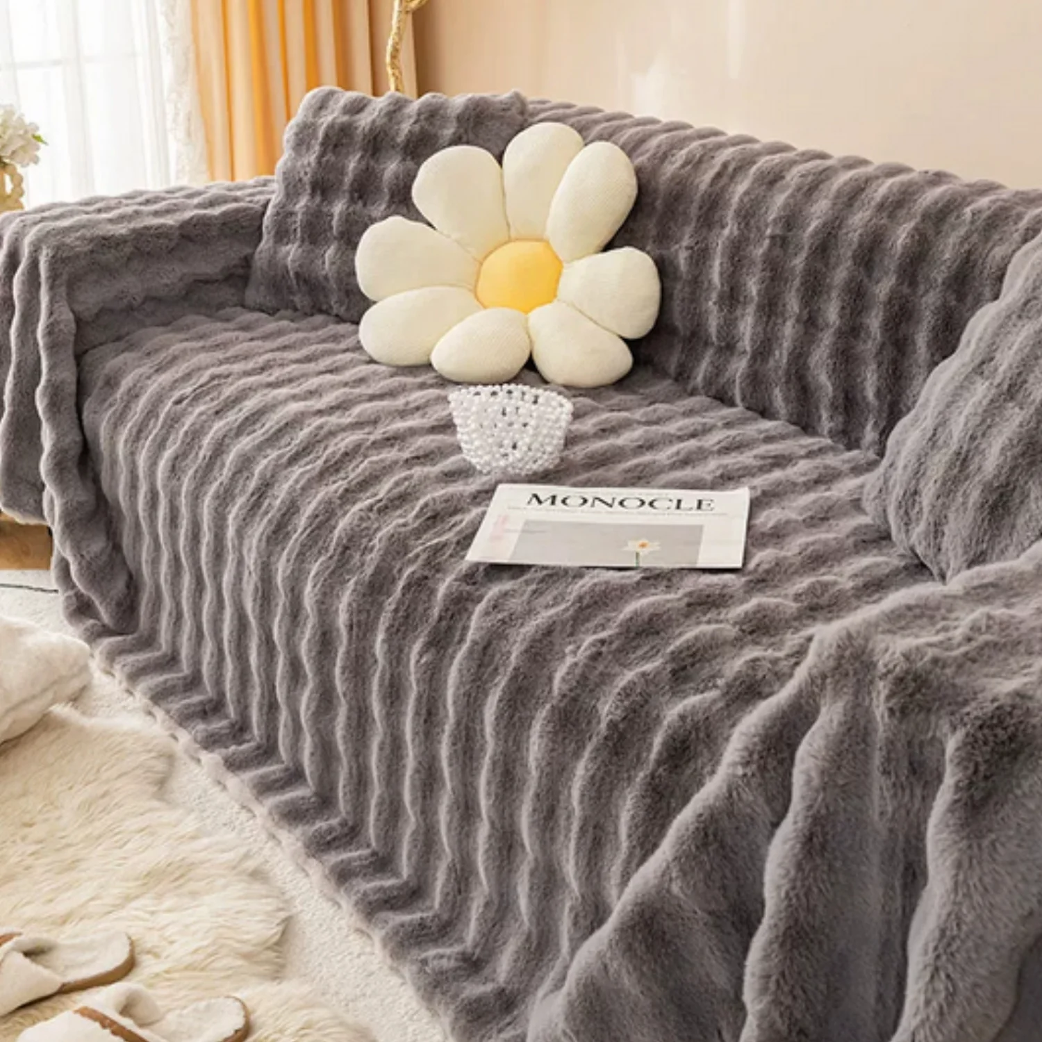 Rabbit Faux Fur Blanket Soft Sofa Cover - Image 4