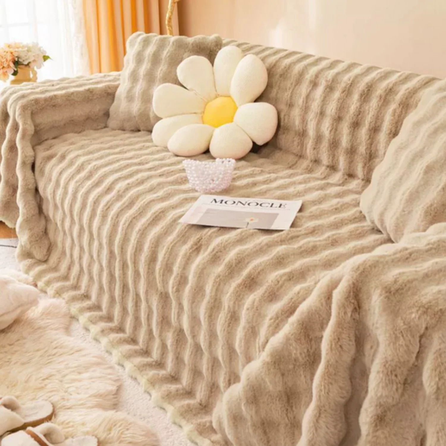 Rabbit Faux Fur Blanket Soft Sofa Cover - Image 5