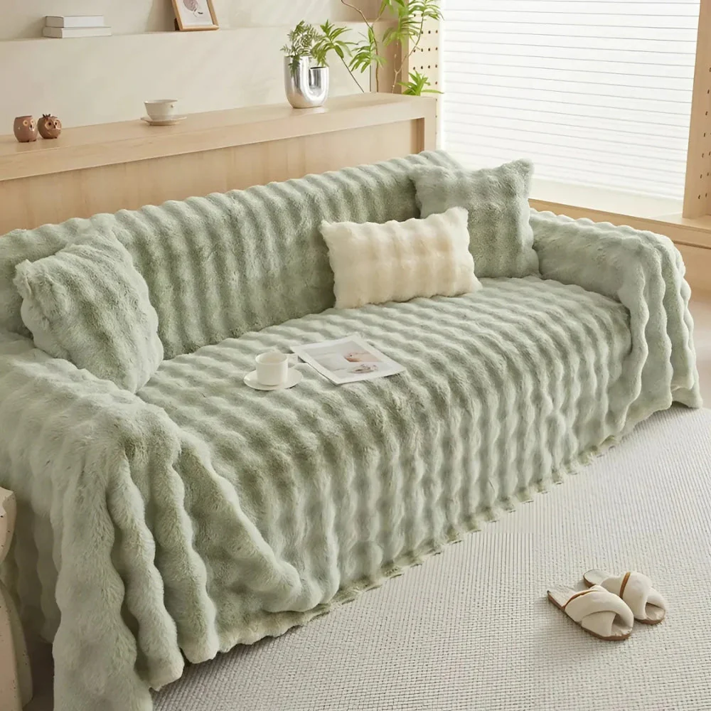 Rabbit Faux Fur Blanket Soft Sofa Cover - Image 6