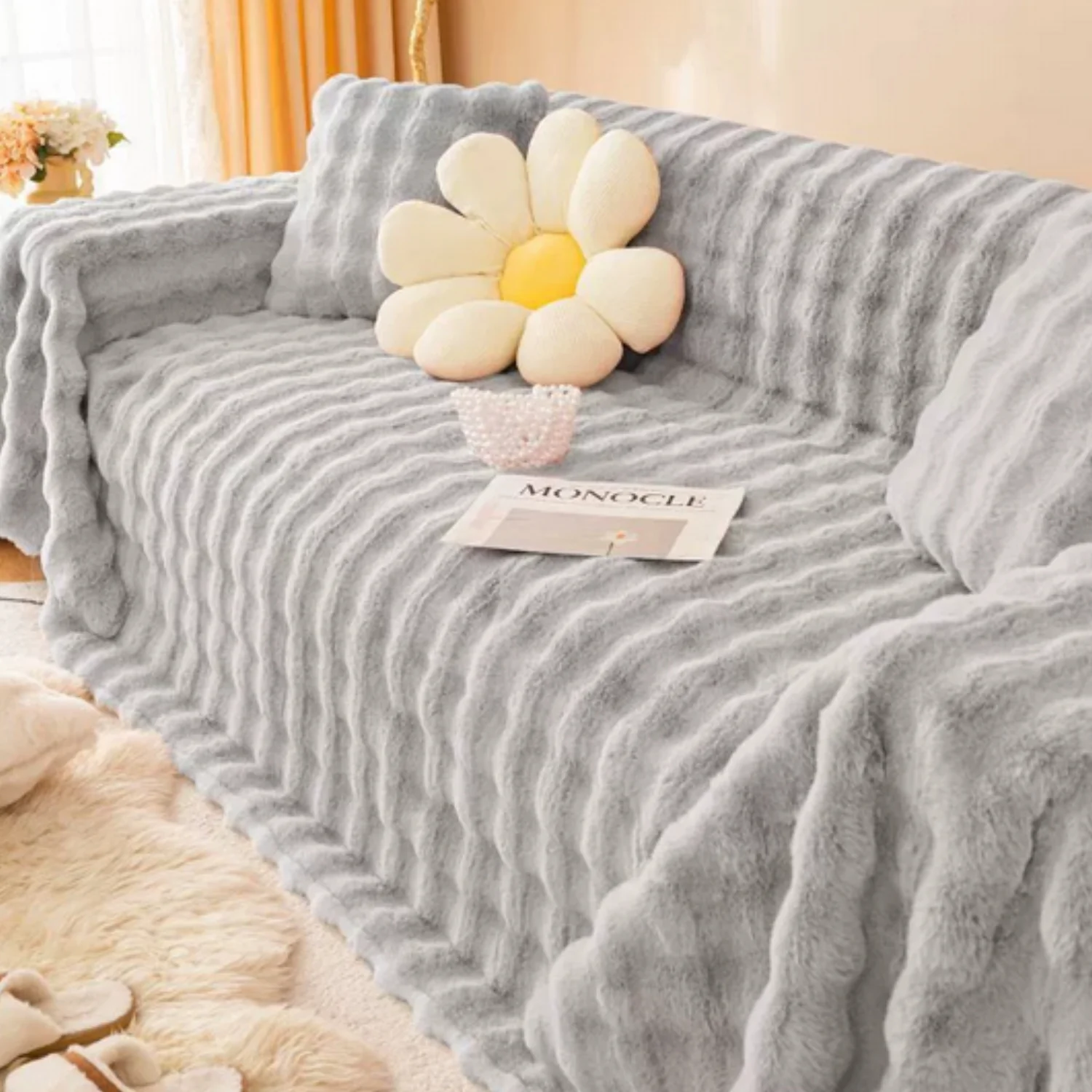 Rabbit Faux Fur Blanket Soft Sofa Cover - Image 7