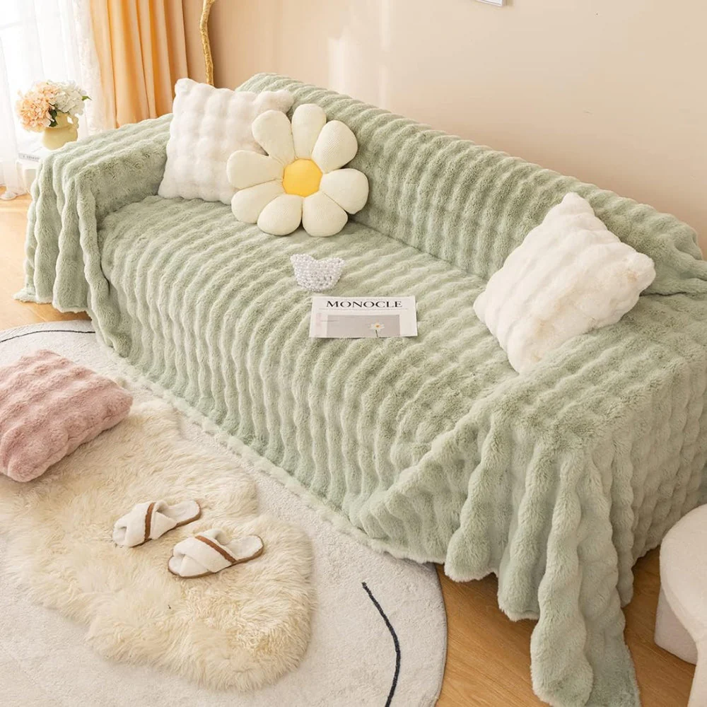 Rabbit Faux Fur Blanket Soft Sofa Cover - Image 8