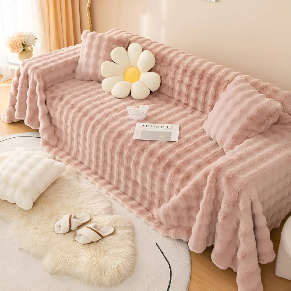 Rabbit Faux Fur Blanket Soft Sofa Cover - Image 9