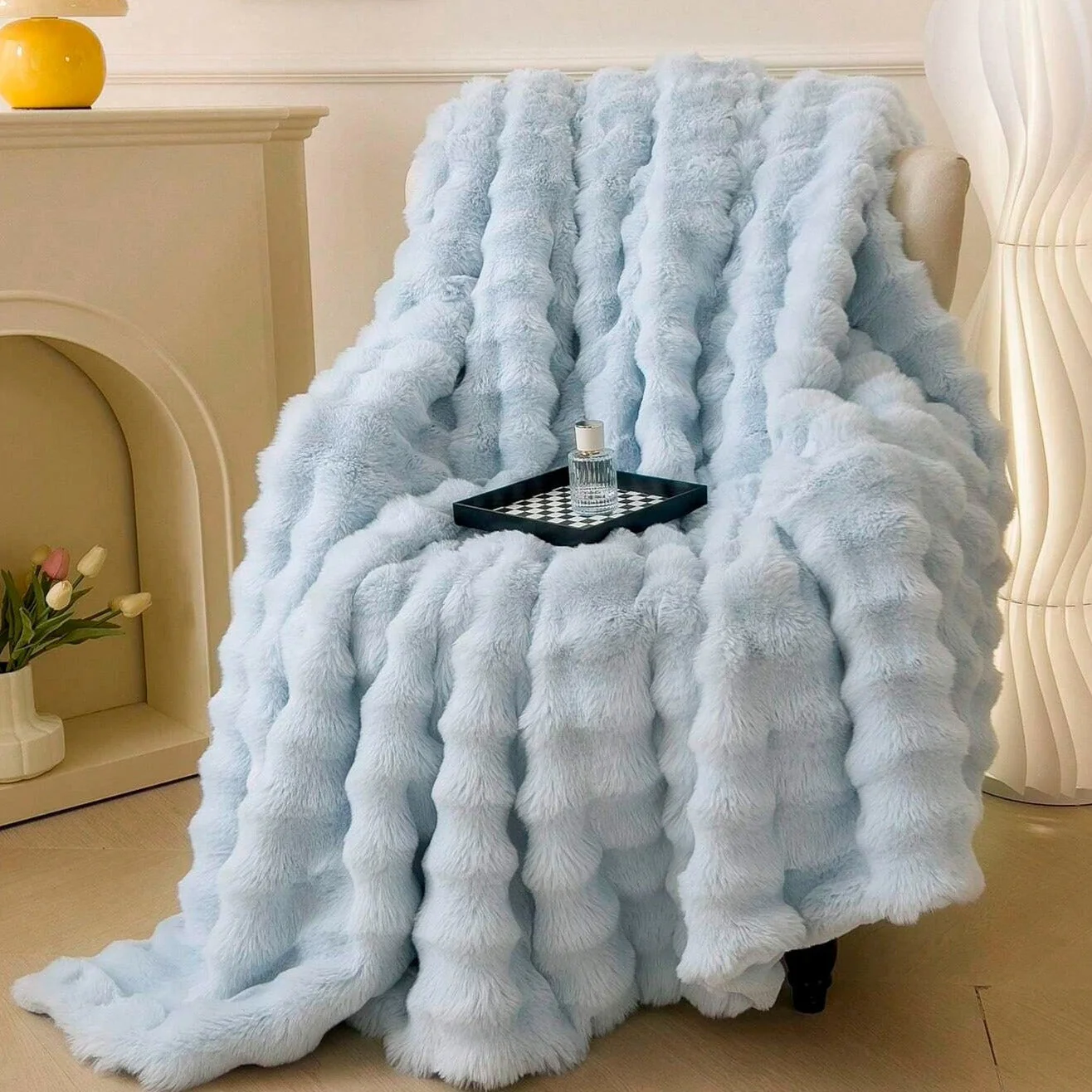 Rabbit Faux-Fur Blanket Throw - Image 3