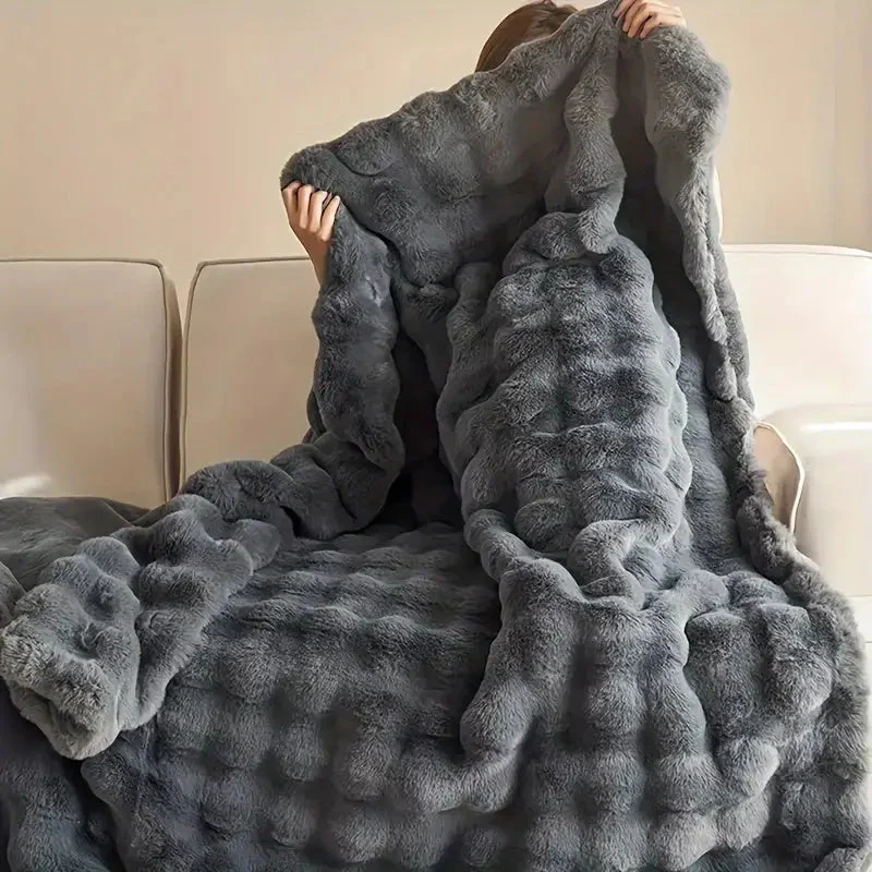 Rabbit Faux-Fur Blanket Throw - Image 8