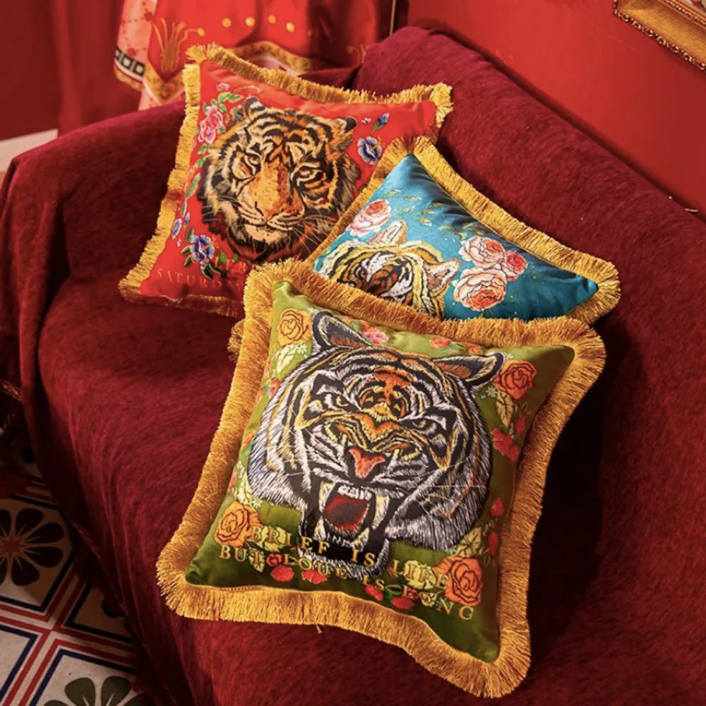 Regal Tiger Artistic Velvet Cushion Cover - Image 2