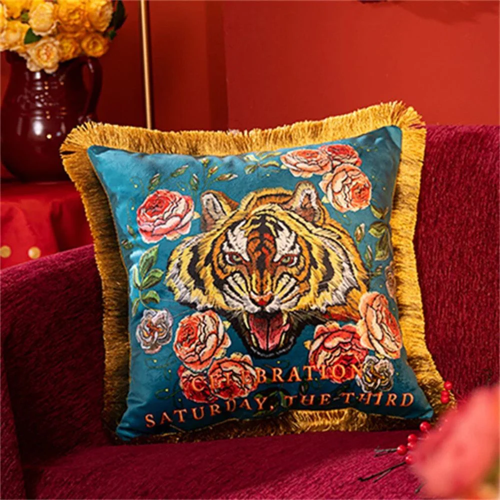 Regal Tiger Artistic Velvet Cushion Cover - Image 5