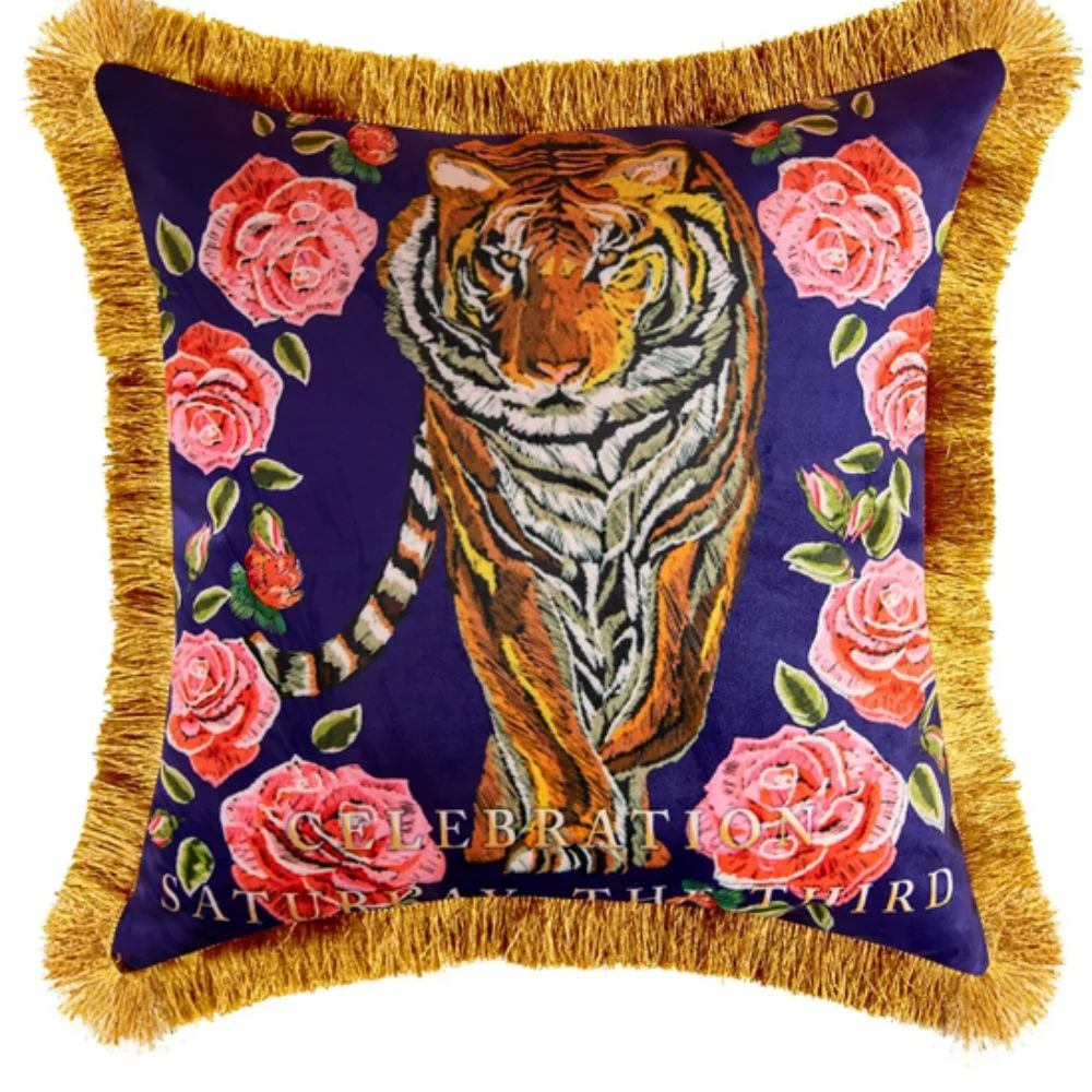 Regal Tiger Artistic Velvet Cushion Cover - Image 9