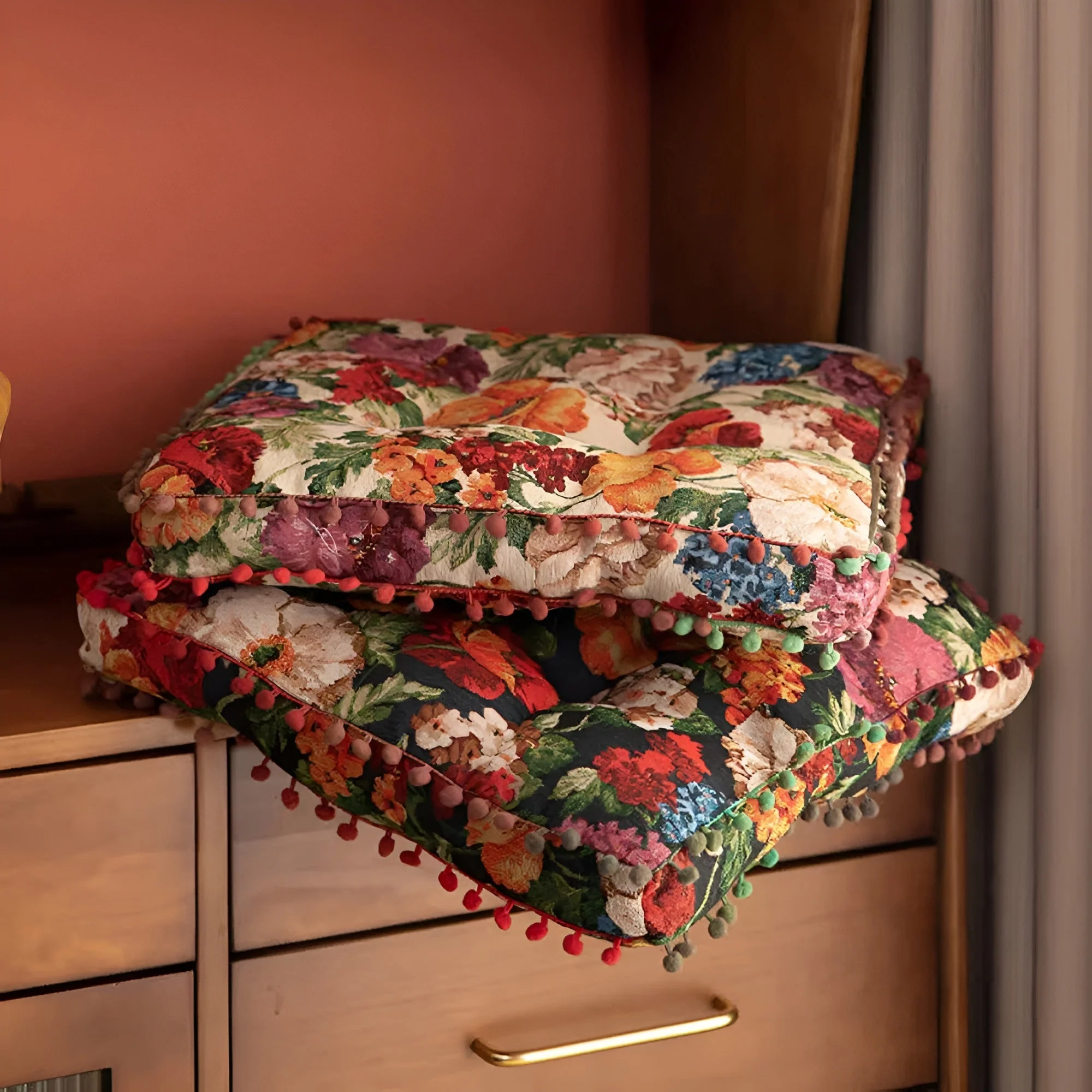 Retro Floral Bohemian Tassel Cushion - Image 2