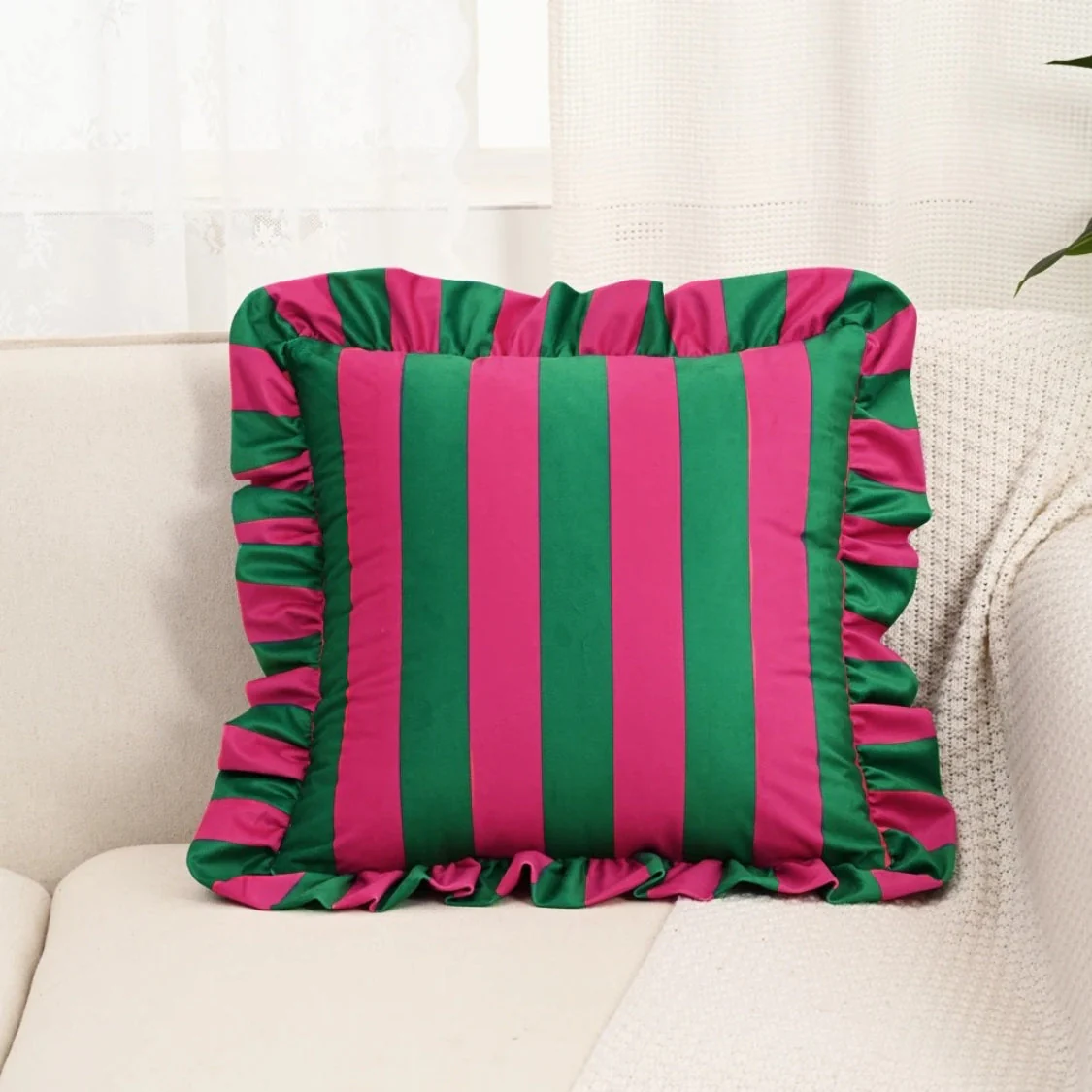 Retro Striped Ruffle Cushion Cover - Image 2