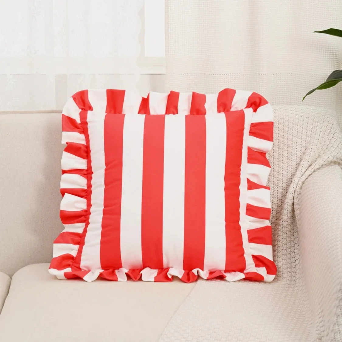 Retro Striped Ruffle Cushion Cover - Image 3