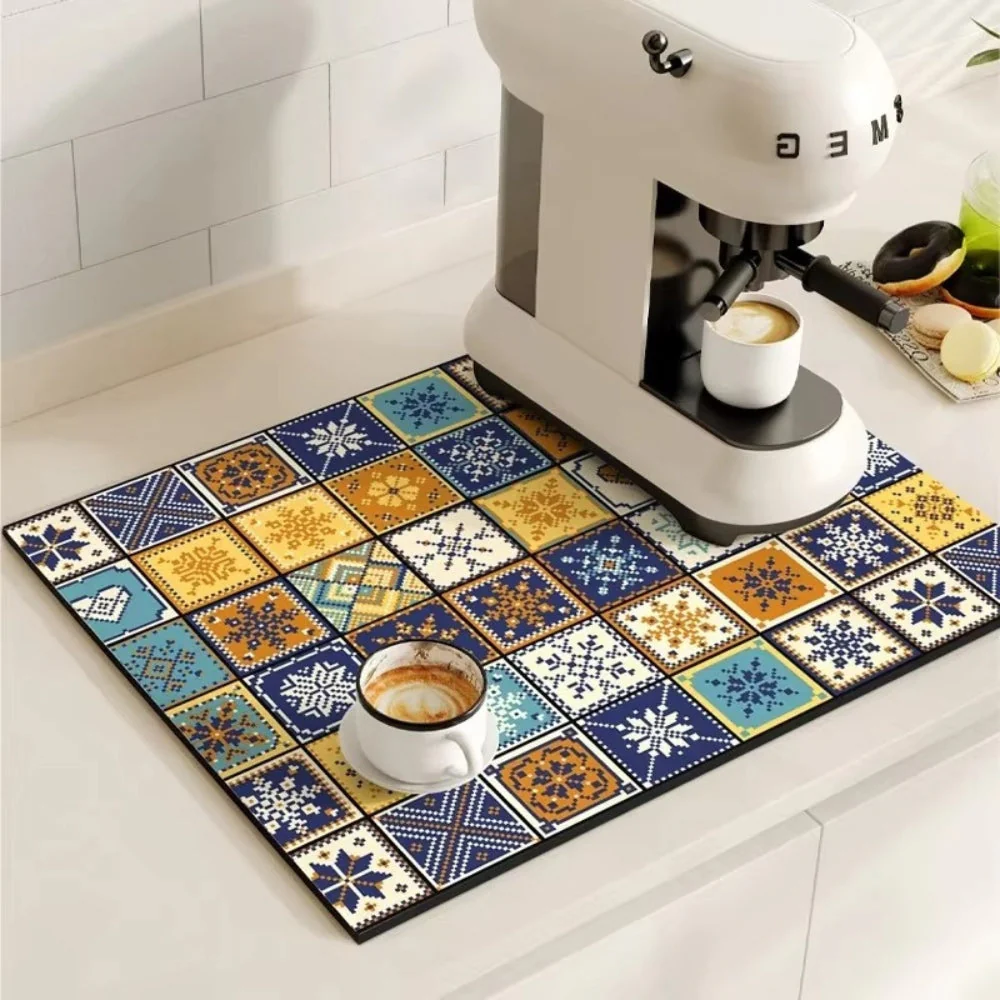 Retro Tile Design Absorbent Coffee Mat - Image 11