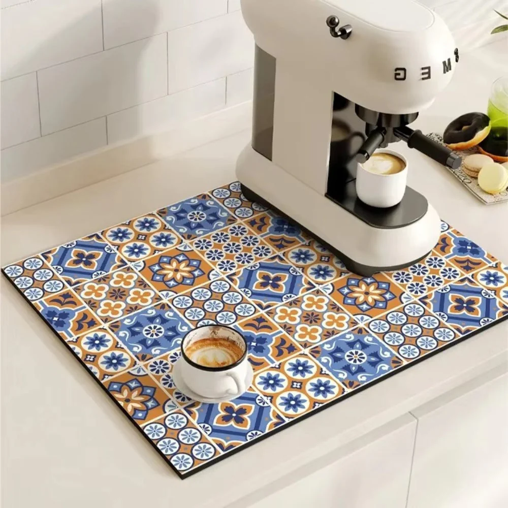 Retro Tile Design Absorbent Coffee Mat - Image 3