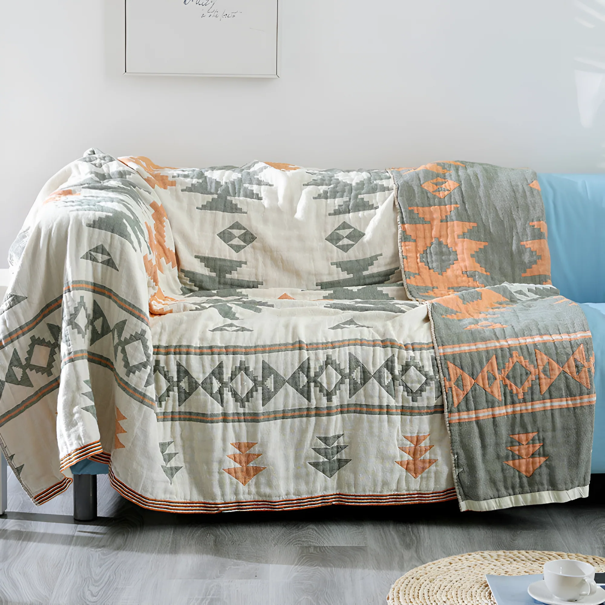 Reversible Geometric Blanket Sofa Cover - Image 2