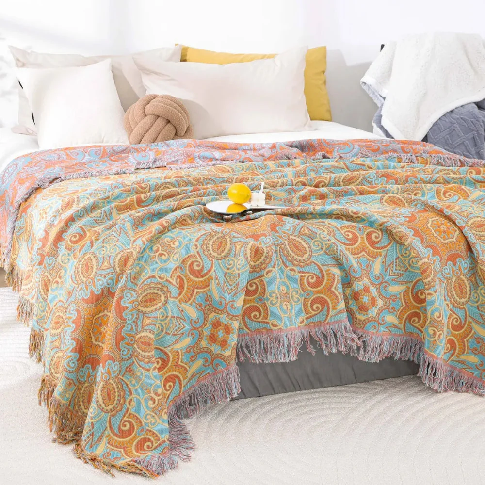 Reversible Paisley Bohemian Cotton Blanket - Image 2