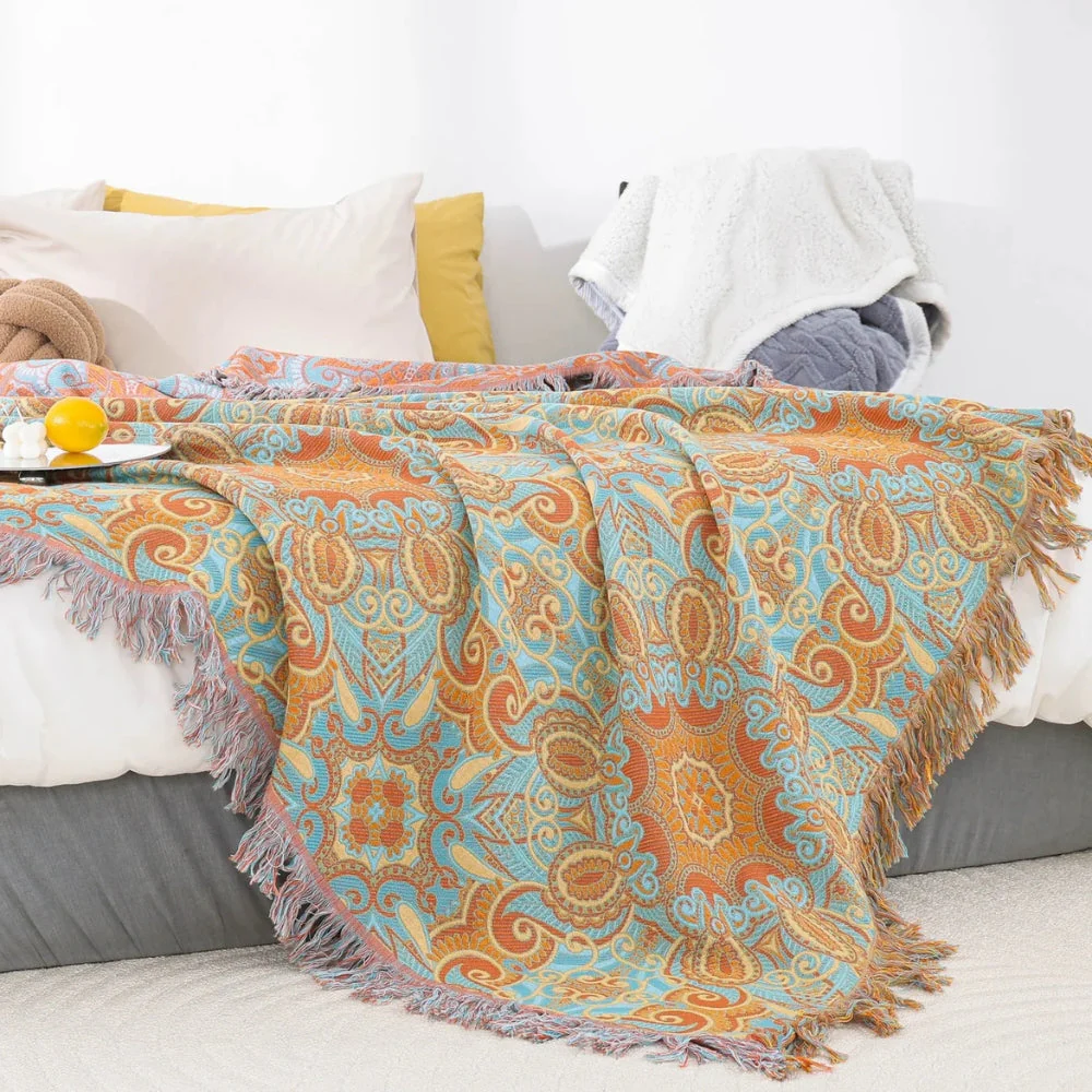 Reversible Paisley Bohemian Cotton Blanket - Image 3