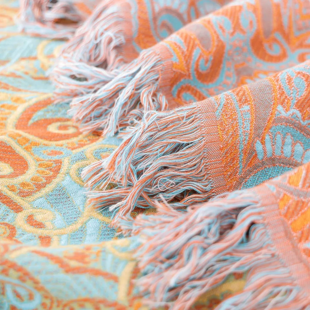 Reversible Paisley Bohemian Cotton Blanket - Image 6