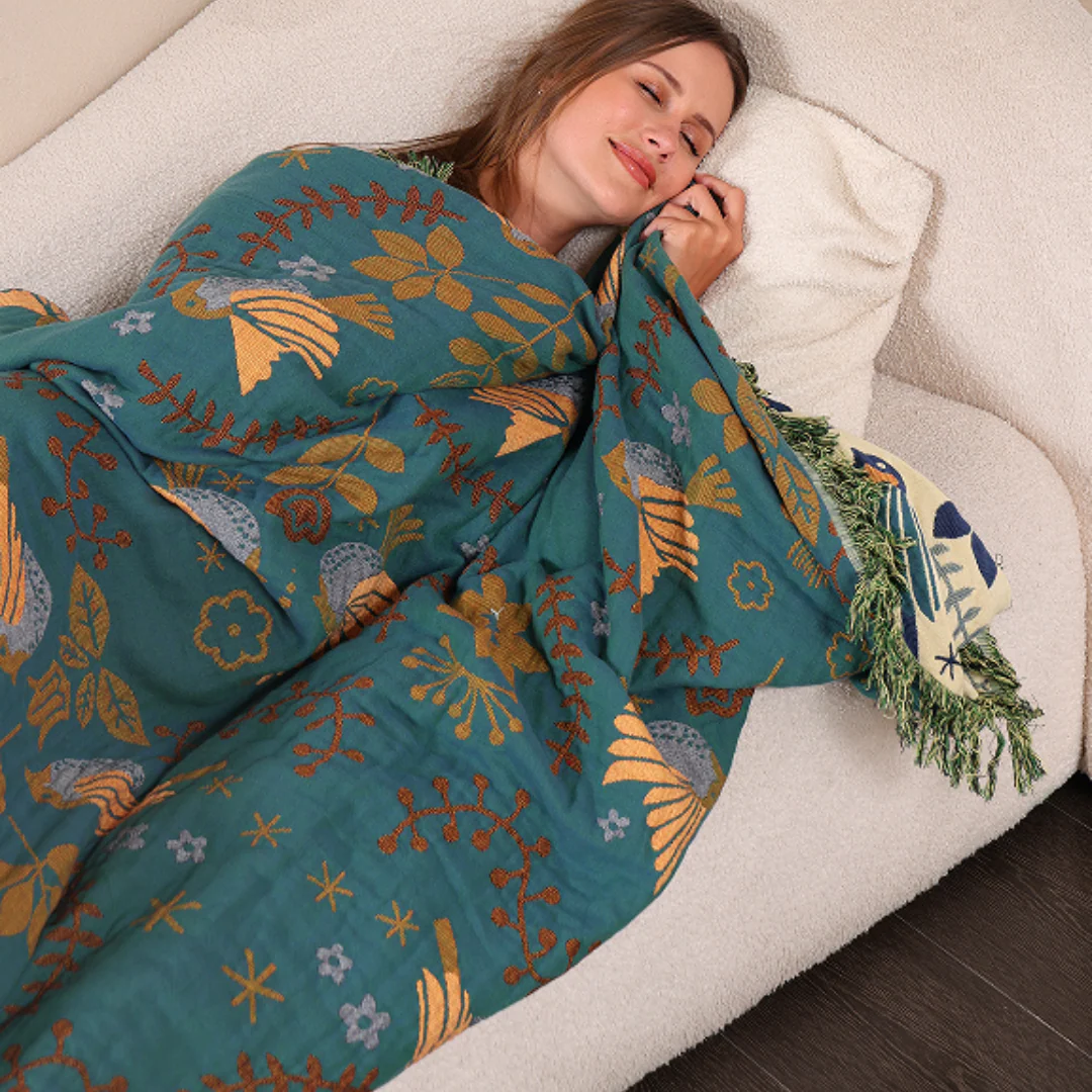 Reversible Scandinavian Bird Blanket | 100% Cotton Blanket - Image 4