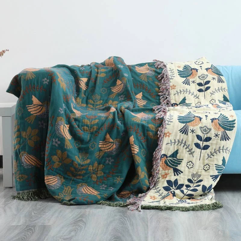 Reversible Scandinavian Bird Blanket | 100% Cotton Blanket - Image 7