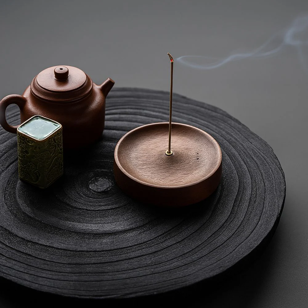Round Ash Catcher Wood Incense Stick Holder - Image 2