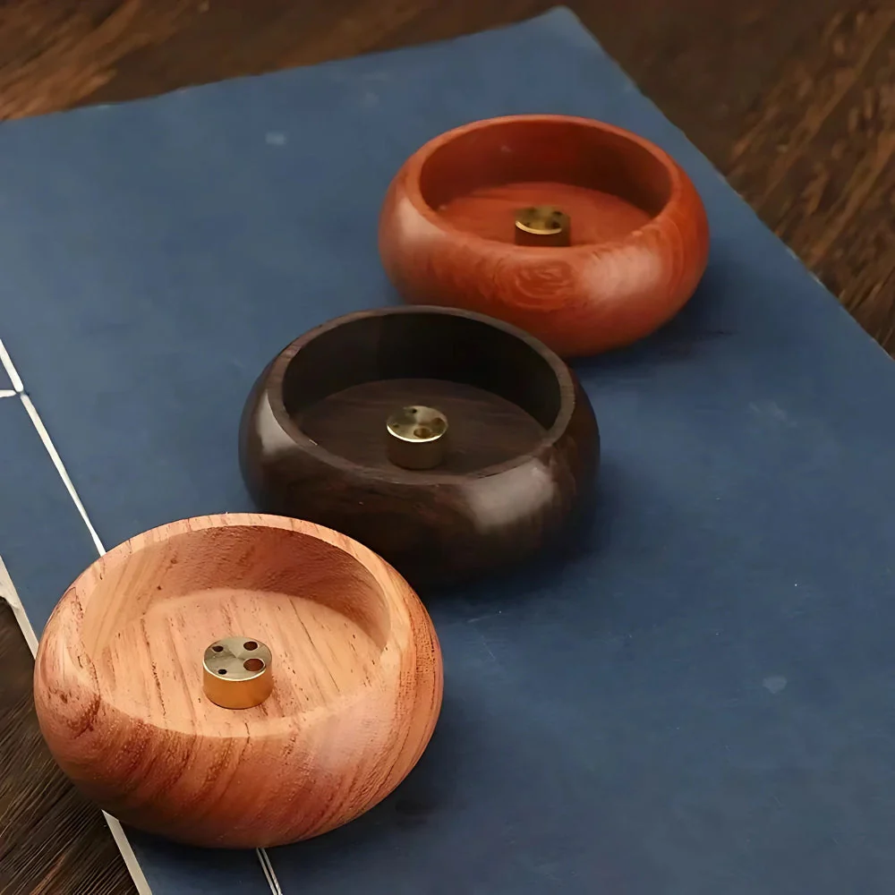 Round Solid Wood Incense Stick Holder - Image 4