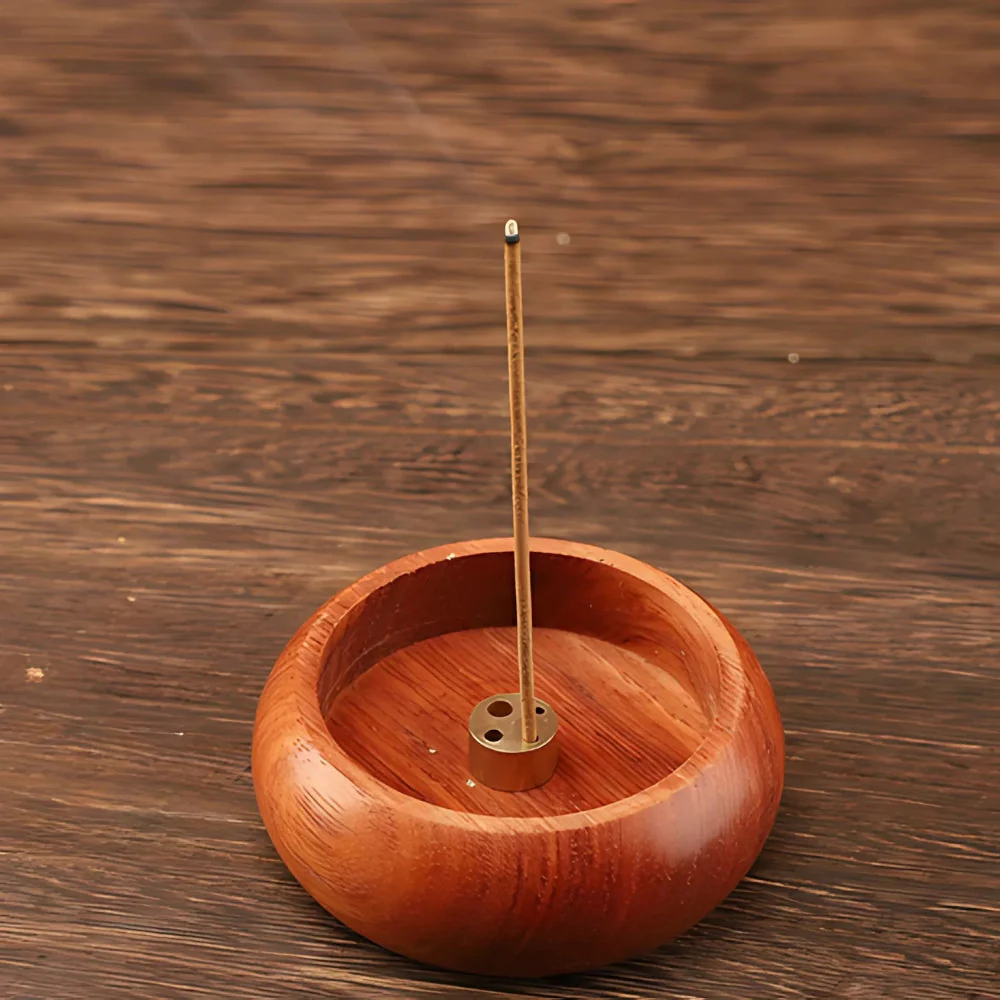 Round Solid Wood Incense Stick Holder - Image 5