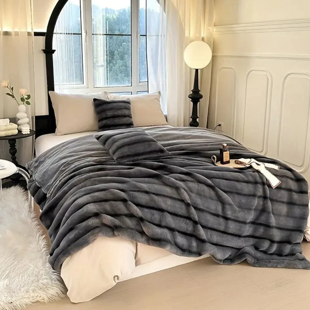 Ruched Faux Rabbit Fur Blanket - Image 4