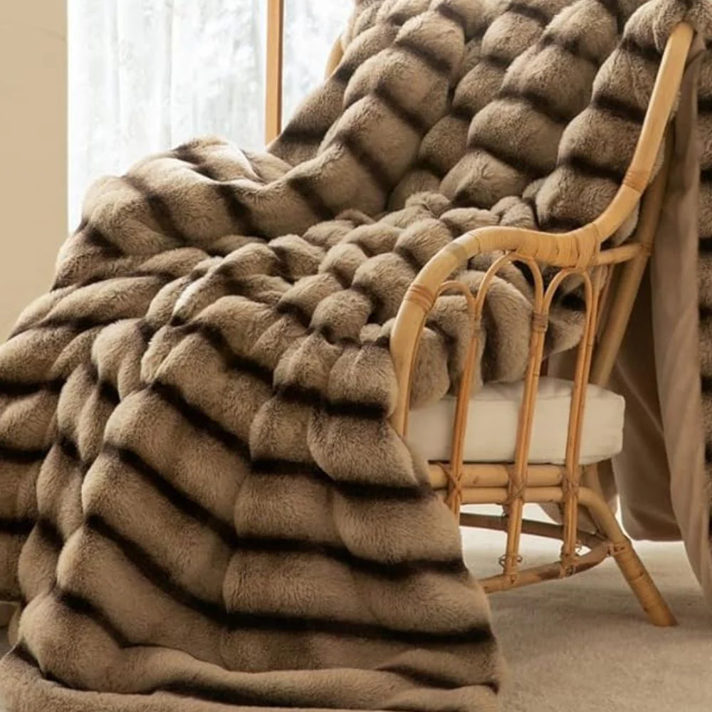 Ruched Faux Rabbit Fur Blanket - Image 5