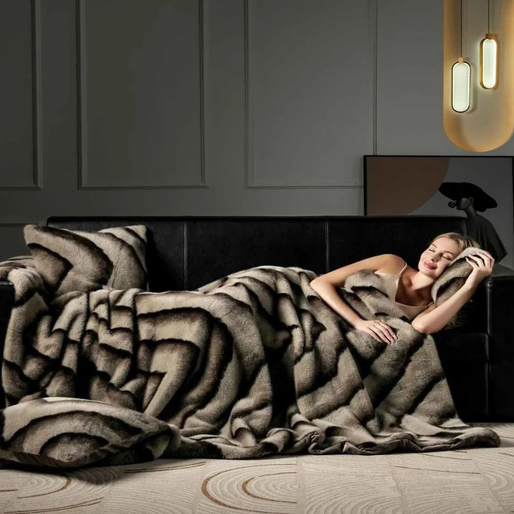 Ruched Faux Rabbit Fur Blanket - Image 6