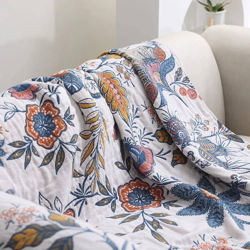 Rustic Artistic Flora Blanket | 100% Floral Cotton Blanket - Image 2