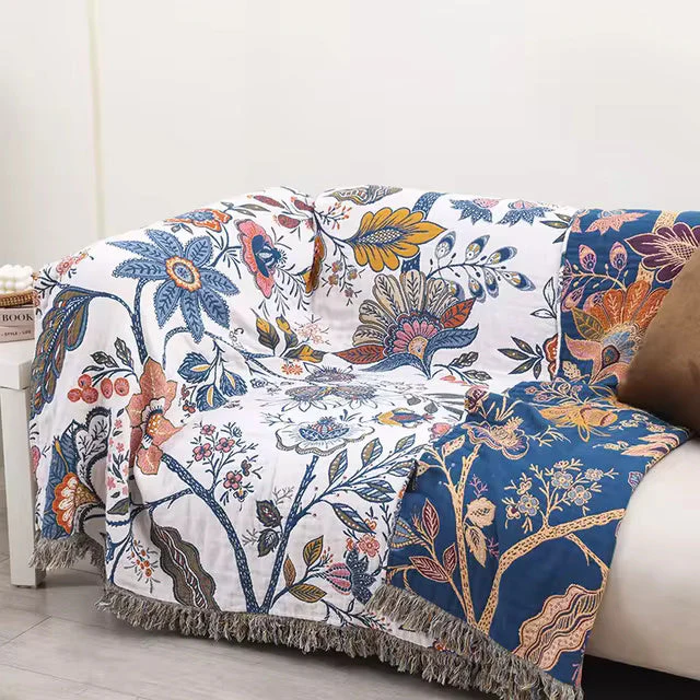 Rustic Artistic Flora Blanket | 100% Floral Cotton Blanket - Image 3